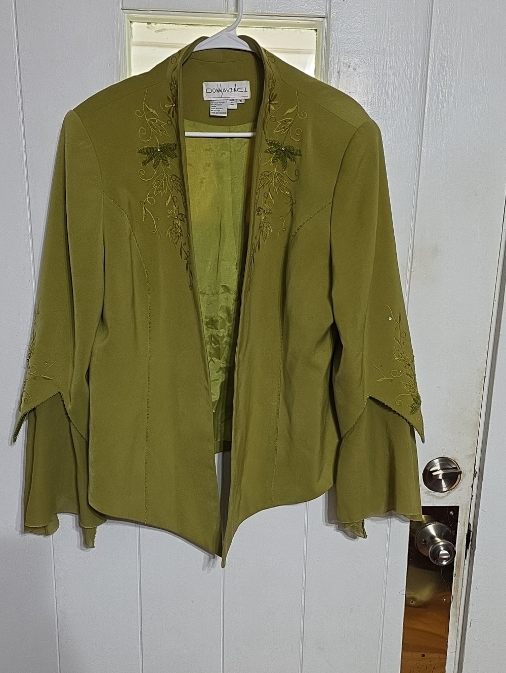 Donna Vinci Women's Dressy Blazer Chartreusy Green Embellished Church Sz 16 EUC